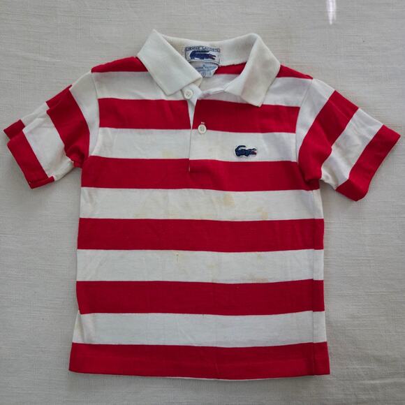 Vintage Lacoste Red/White Striped Shirt 3t/4t - Picture 1 of 7